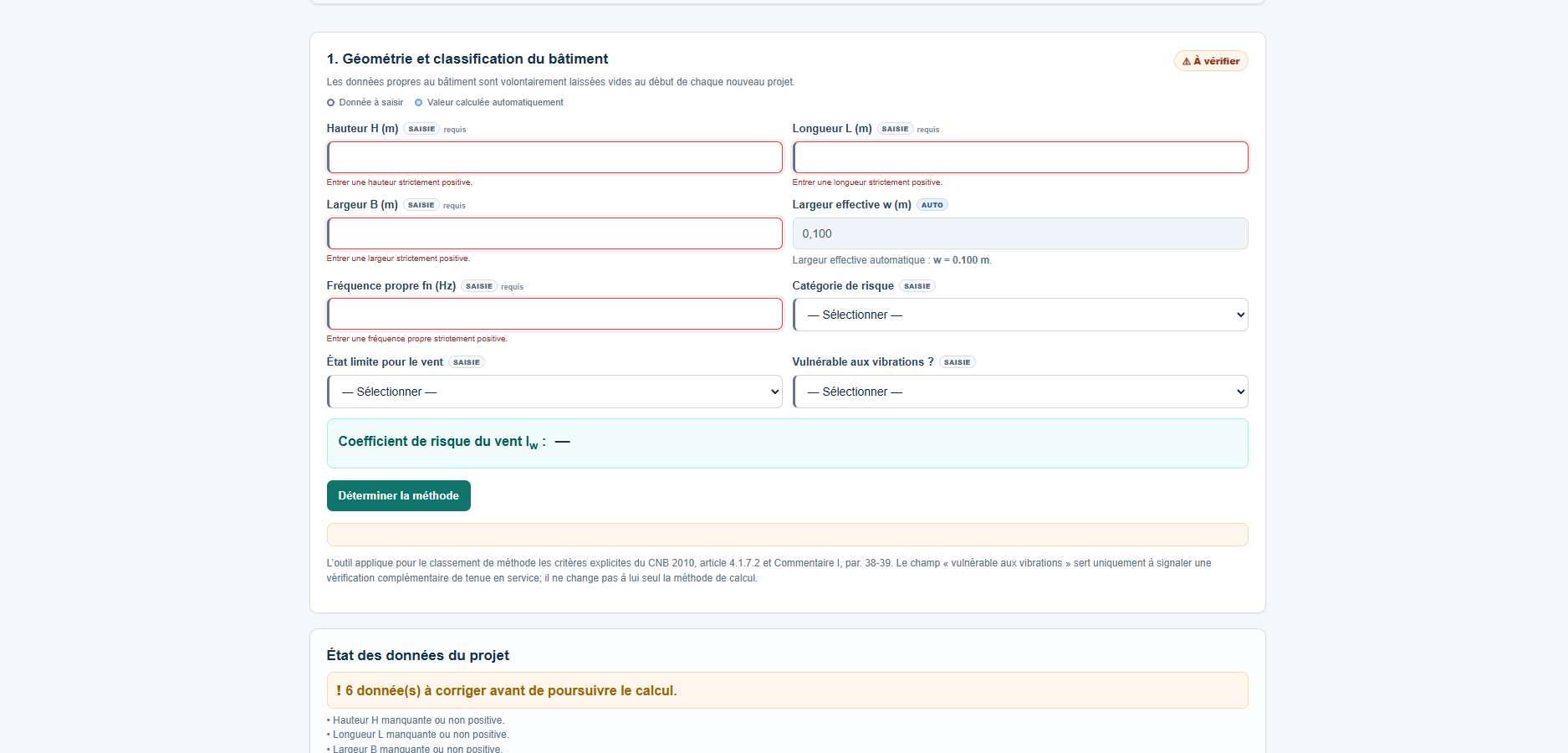 Interface CPV — géométrie et classification du bâtiment